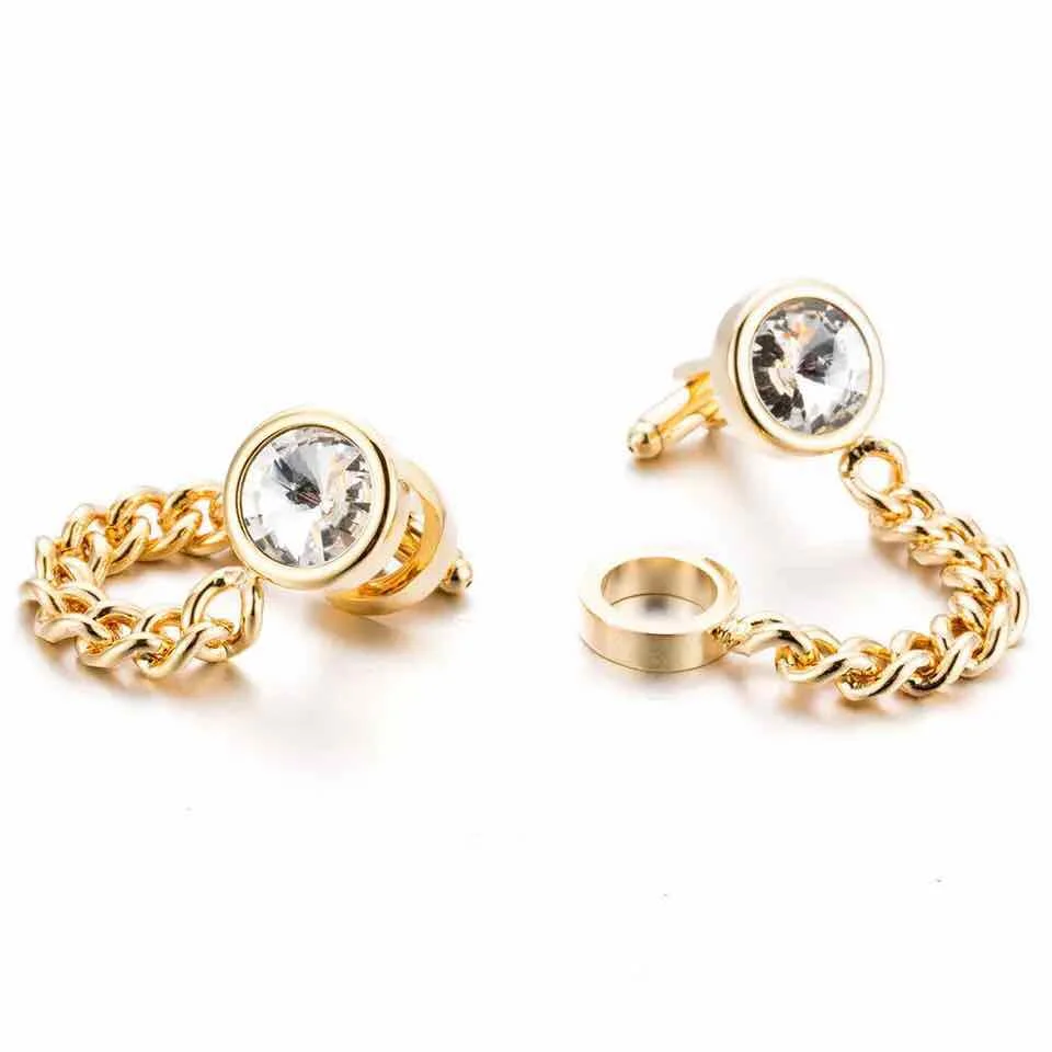 Wholesale Novelty crystal Chain Link Cufflinks with diamond for Men