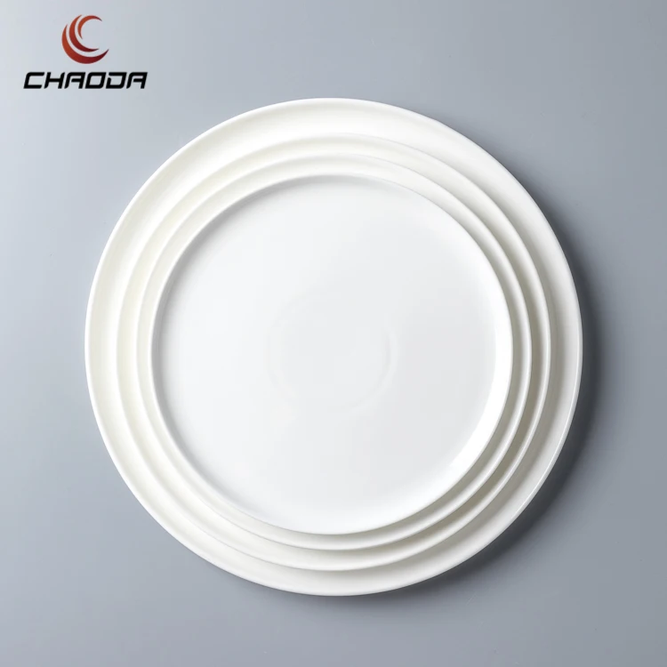 Chaoda 8-12 inch white ceramics dinnerware porcelain buffet plate  porcelain plate dinner round hotel flat plate