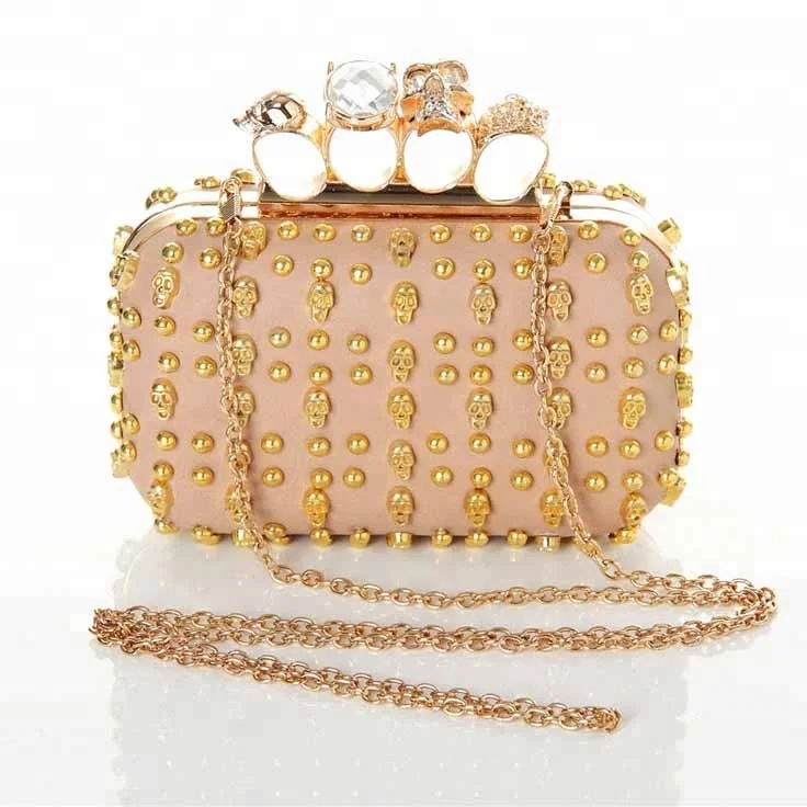 
Classic wholesale elegance bags skull rivets banjara clutch bags with four rings closure 