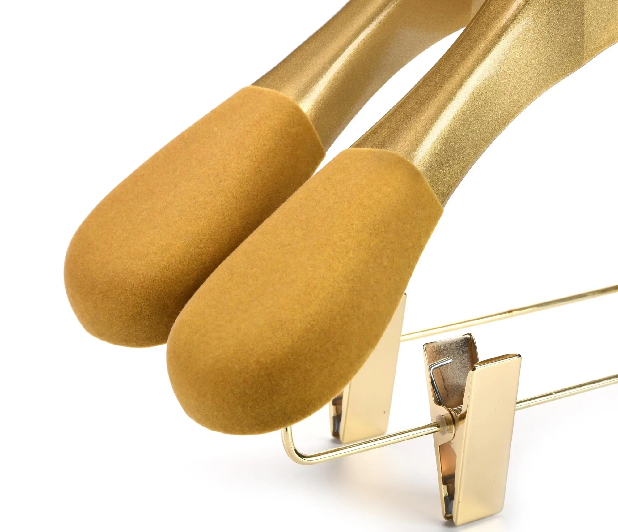 High Quality Shiny Gold Customized Garment Wooden Clothes Coat Flocked Hanger