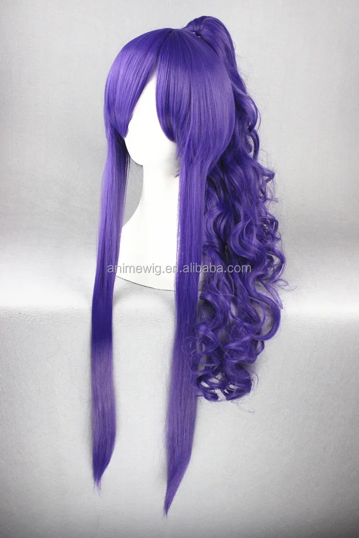 Wholesale 90cm Long Curly Purple Vocaloid Gakupo Anime Wig Synthetic Halloween Party Ponytail Cosplay Wigs