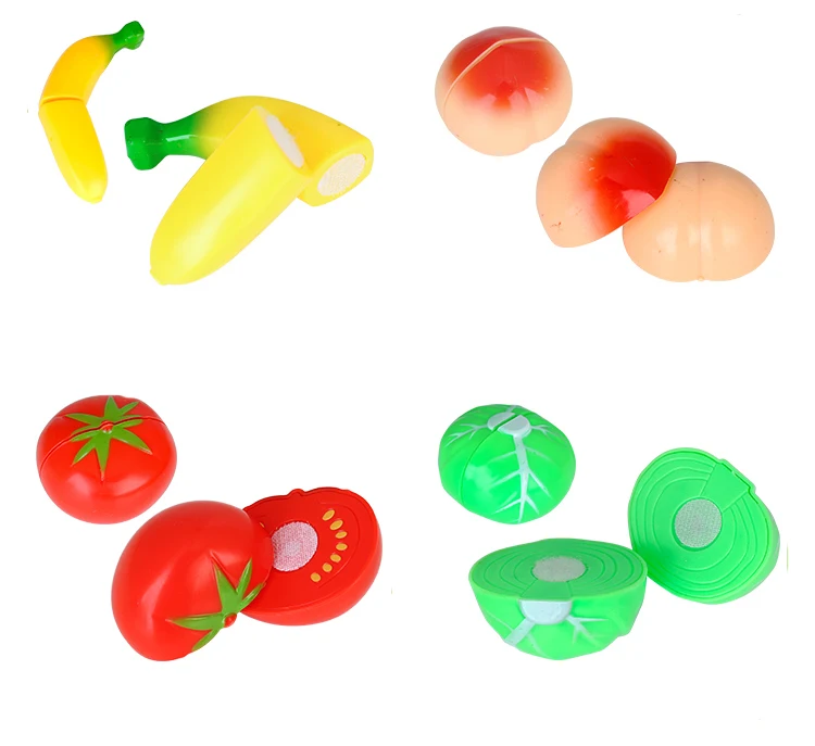 Plastic Cutting Toys Fruit Kids Pretend Play Kitchen Toys Sets with Accessories and Knives