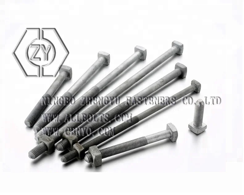pole line hardware machine bolt with square head with square nut assembled HDG