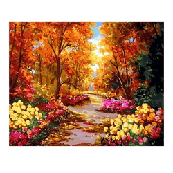 Deciduous leaves and flowering forests in autumn Decorative hanging Painting by numbers Diy Digital Oil Painting with Frame