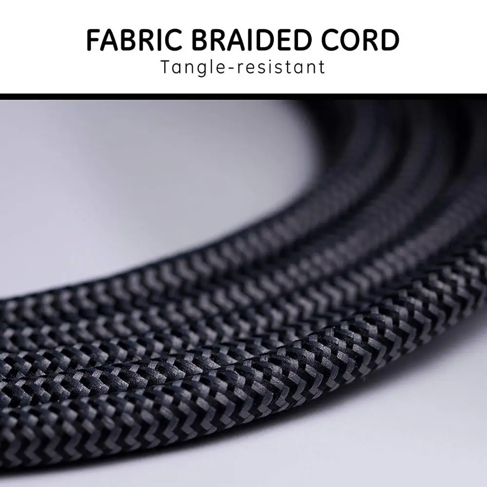 
3 Outlet Fabric Braided Extension Cord With Surge Protector, 3 Prong Flat Plug, ETL Listed 12FT Power Cord 