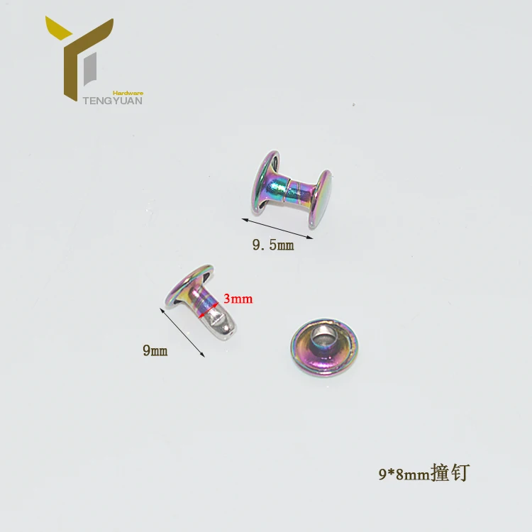 High Quality copper material rainbow color push rivet 9mm Double Cap Garments Metal Rivet for leather bag