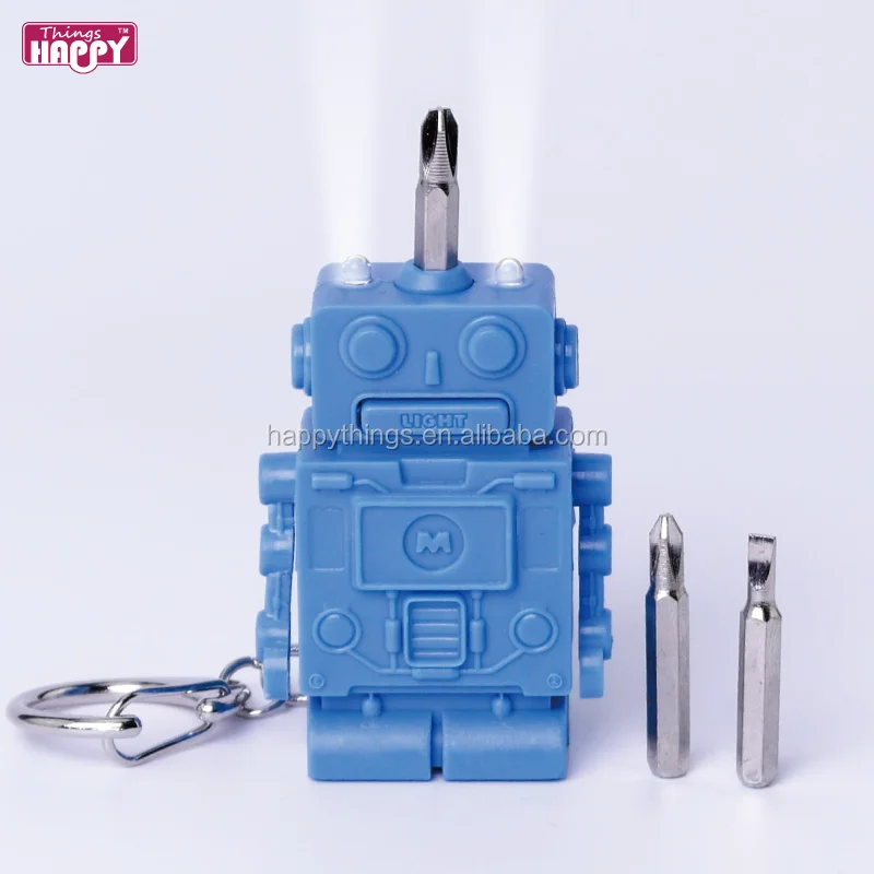 Low MOQ Hot Sell Souvenir Gifts Robot Style Multi Tool Set with Mini Flashlight Plastic Keychain