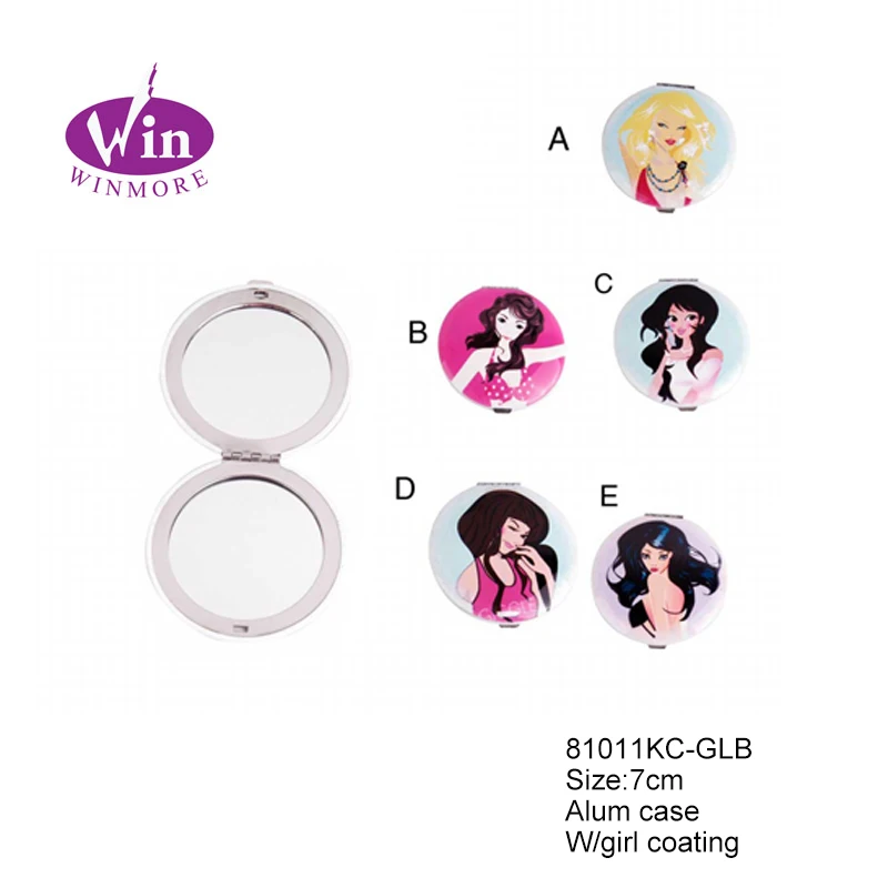 Алюминиевое складное косметическое карманное зеркало для макияжа с рисунком клиента, двухстороннее зеркало с односторонним увеличением