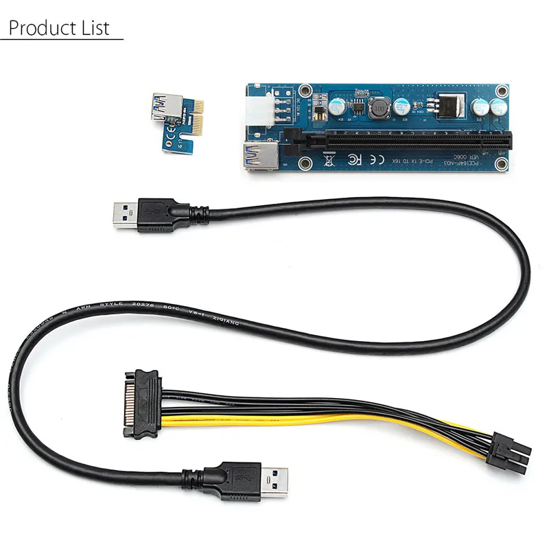 4pcs Stable Version PCI Express Extender Riser Card PCI-E 1X To 16X USB 3.0 To Extension Power Cable For ETH GPU Mining Machine