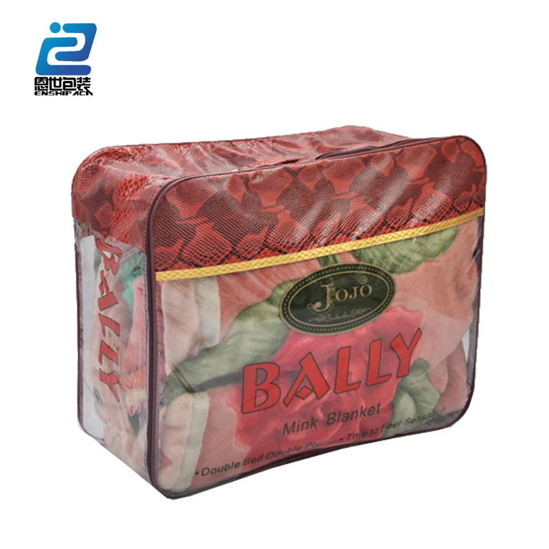 hot sale Wholesale high quality cheap plastic pu and PVC blanket/quilt packaging bags with zipper