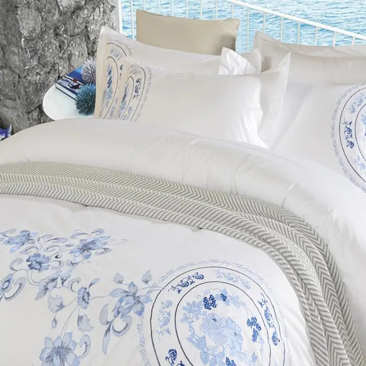 
Factory direct bedding hotel linen 60s jet satin embroidered white hotel four-piece new 