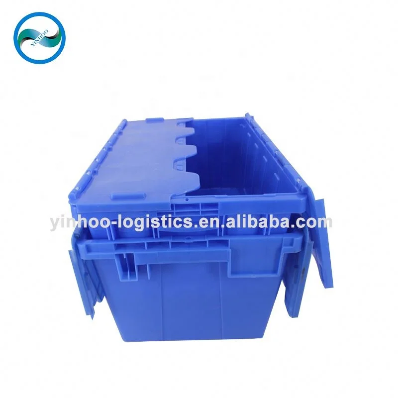 Custom PP plastic transport Storage Moving attached lid vegetable fruit tote box