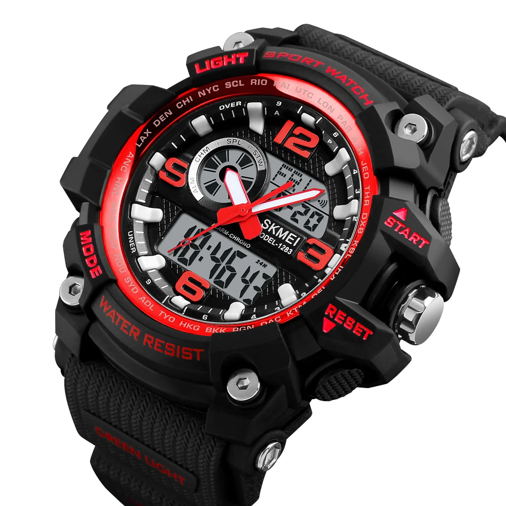 Multiple dual time Alarms waterproof with Date Chronograph men black plastic digital sports watch wristwatch