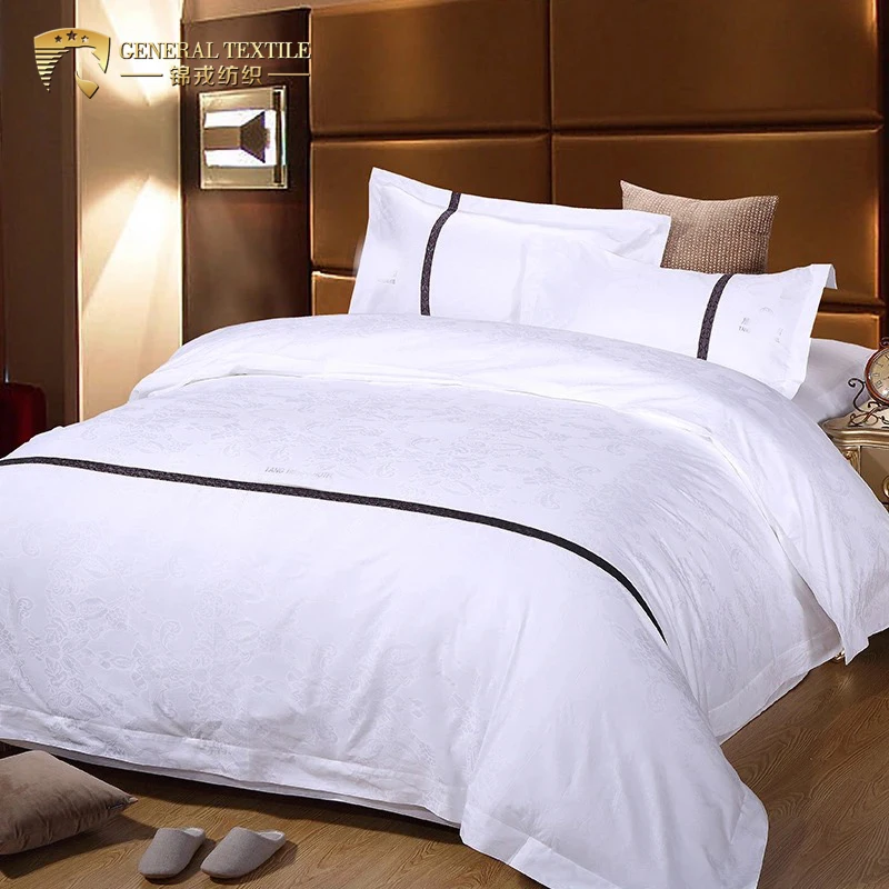 Hotel Linen 100% Cotton Jacquard Design Bed Sheet Duvet Cover White Hotel Bedding Set