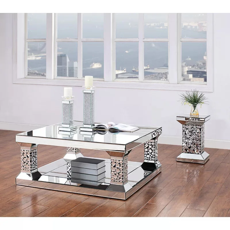 Mirrored beveled frame gems coffee table