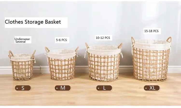 Wholesale Retro Square Hemp Jute Rope  Rattan Storage Basket
