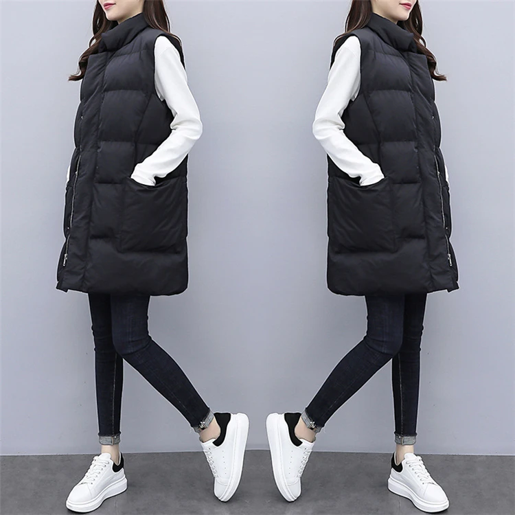 Wholesale Fashionable Spring Sleeveless Puffer Jackets Women Cotton Padded Winter Gilets Vests Long Plus Size XXL Pocket