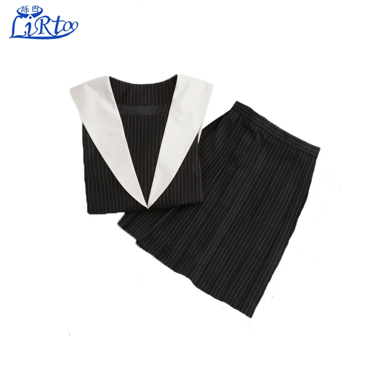 Japanese Classical Sexy Cute Girl Stripes Long-sleeved Sailor Uniforms White Collar Embroidery