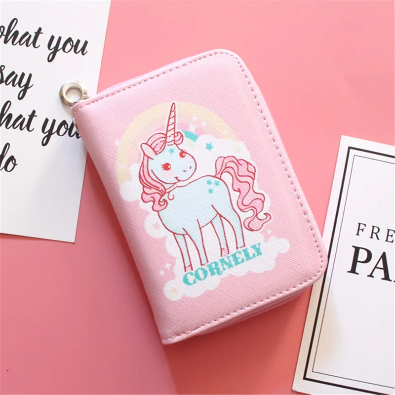 Fashion Zipper Print Student Cartoon Unicorn PU Leather Wallet Coin Purse