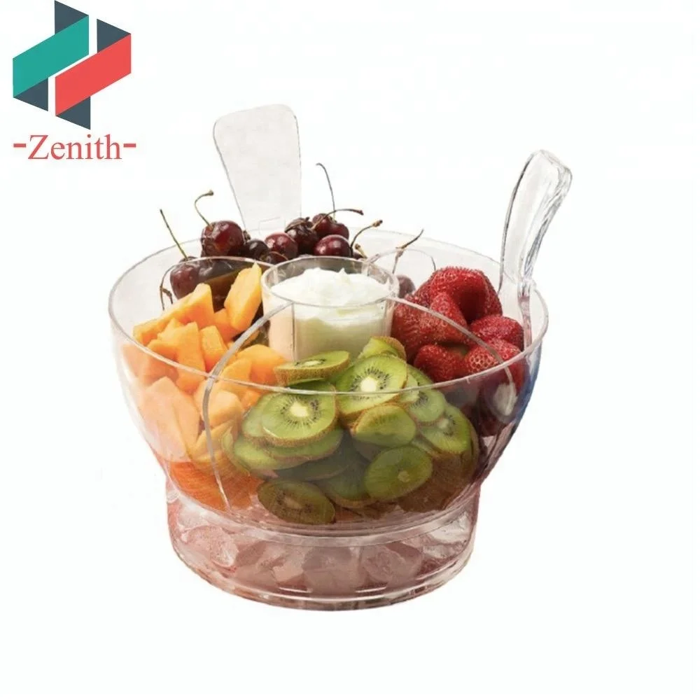 ZNK00001 Best Quality Clear Acrylic Salad Bowl on Ice with Lid and Fork