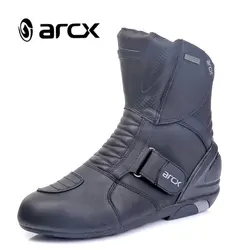 Arcx Black Leather Motorcycle Boots Motocross Riding  Shoes Touring Boots