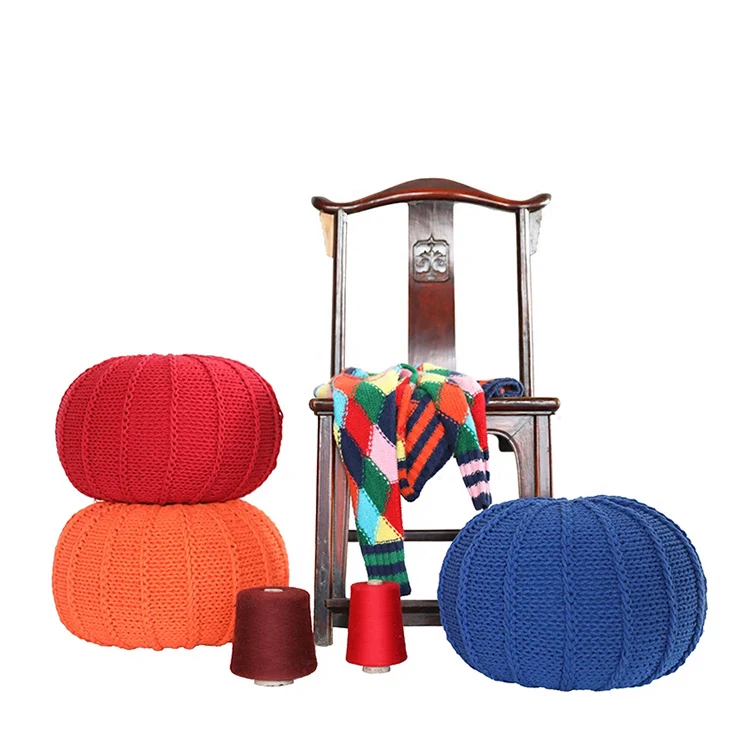 100% cotton knitted pouffe stool with filling