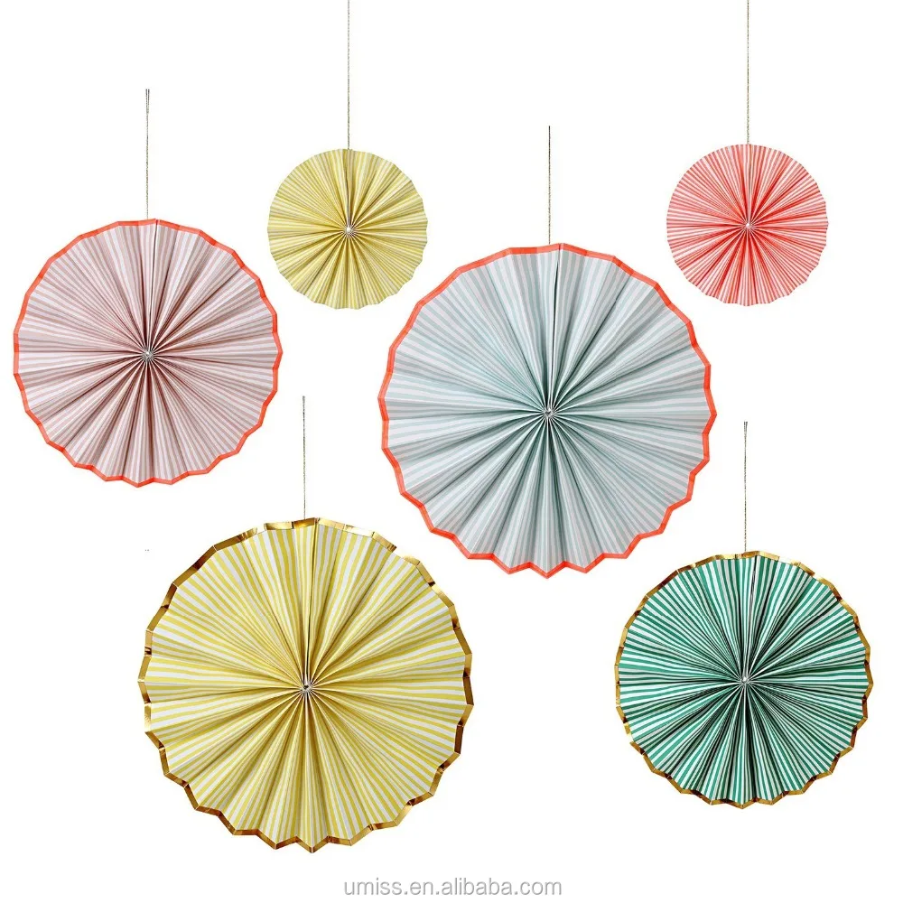 Set of 6pcs Pastel Pinwheel Paper Fan Decorations for Easter Opp Bag Custom Design Party Decoration Tissue Paper Colorful CN;FUJ