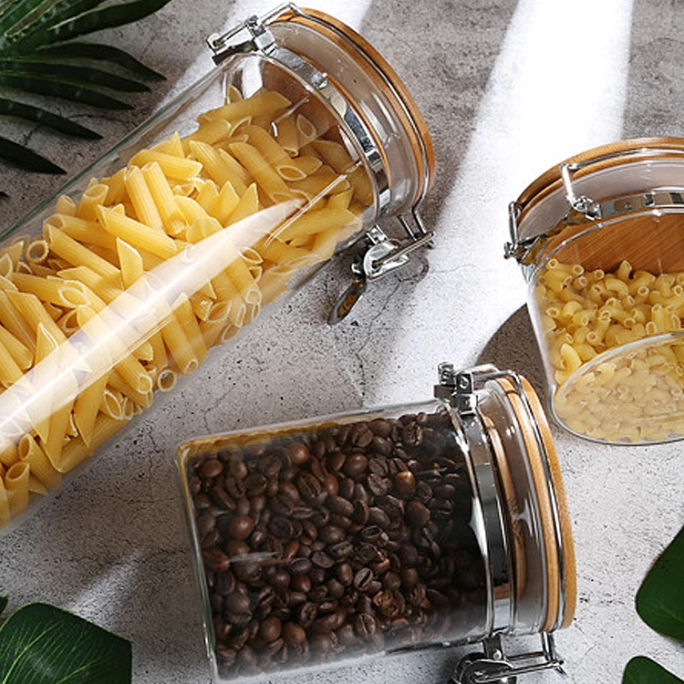 
Wholesale Glass Storage Jar With Stainless Steel Lid Metal Clip 