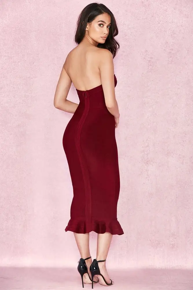 Women Clothing Supplies Off The Shoulder Ruffled Bottom Bandage Evening Maxi Dress Sexy