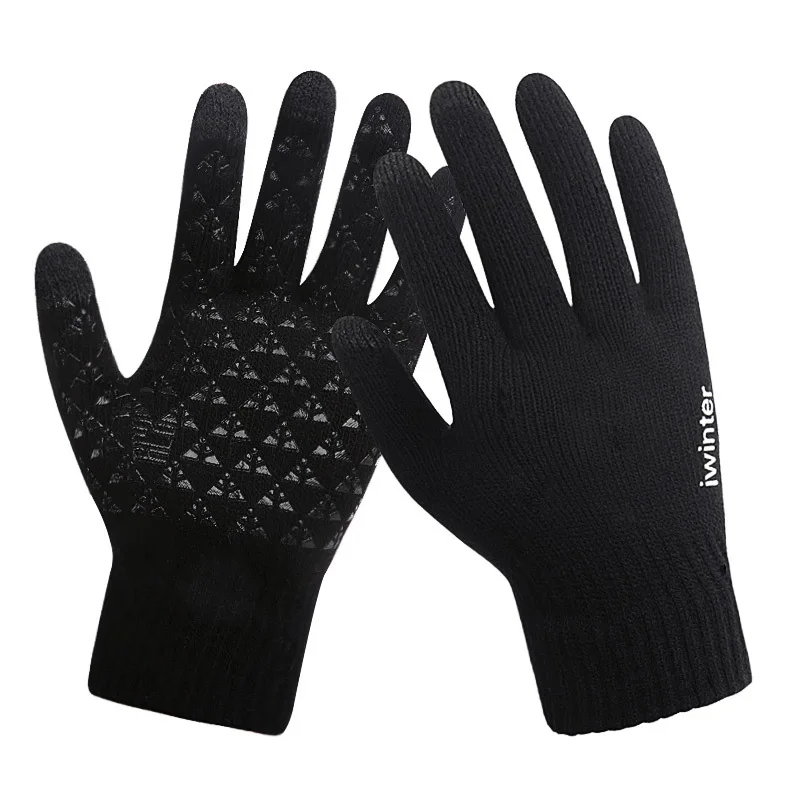 
Wholesale separate five finger cycling winter gloves knitted thick warm touch mobile gloves 
