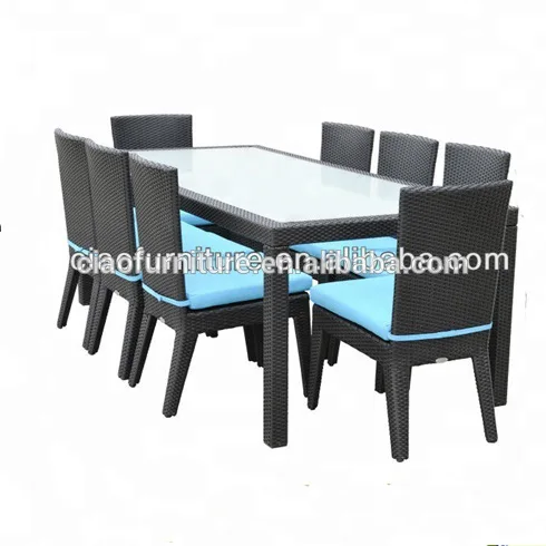 outdoor furniture rectangle long dining table set 8 seater table and chair paito rattan furniture white color garden dining set