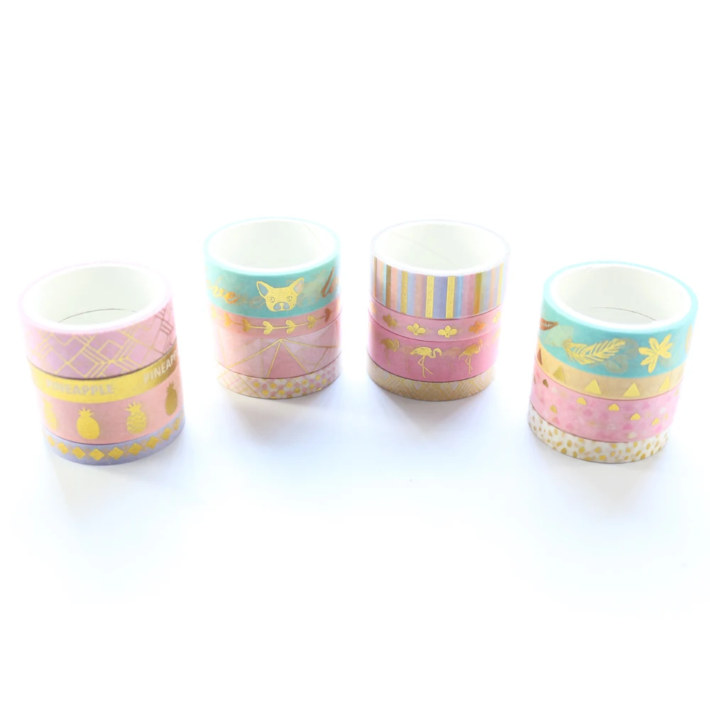 Cute gold foil school decoration washi tapes for diary planner notebook stationery, DIY kraft masking tape for photos,4pcs