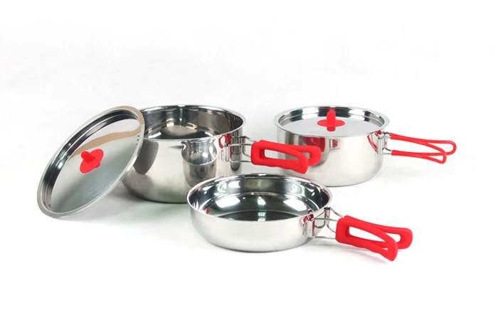 outdoor camping /stainless steel cookware set with foldable handle