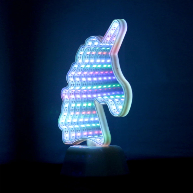 Amazon best sale Unicorn Double-Light Mirror Tunnel Led Lamp Festival atmosphere cartoon lamp