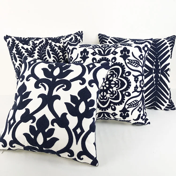 White and Black Sofa Cushion Embroidery Throw Pillow Cover Square Cushion Case Home Decor