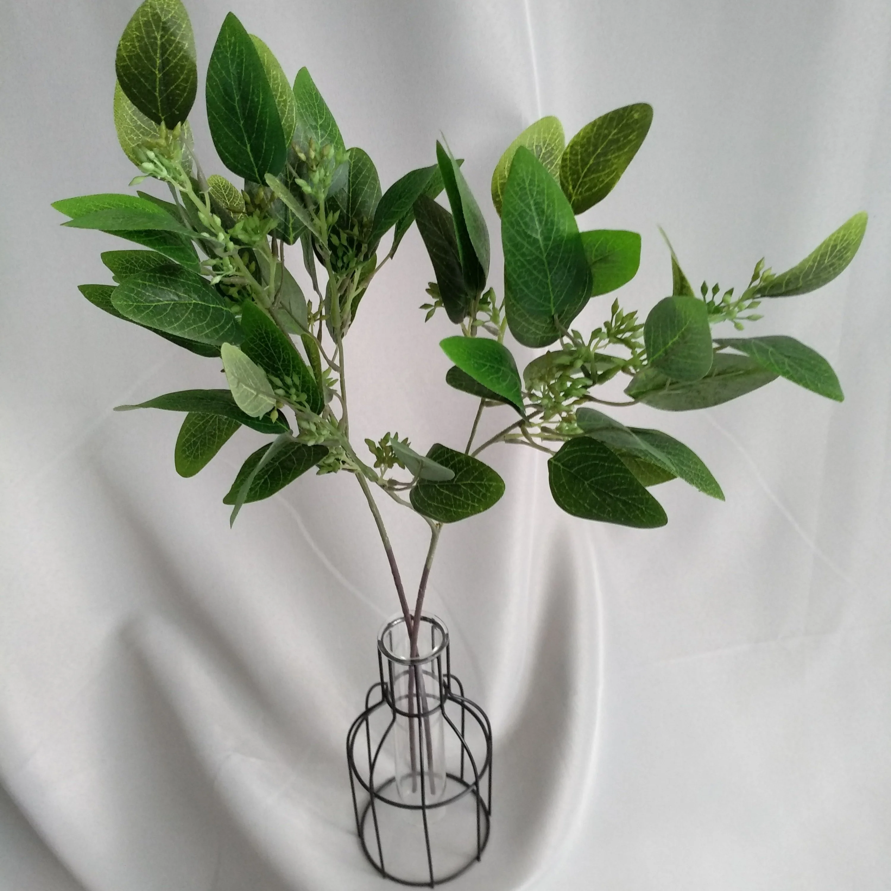 FC7003 Factory 3 branches green seeded artificial eucalyptus leaves foe sale