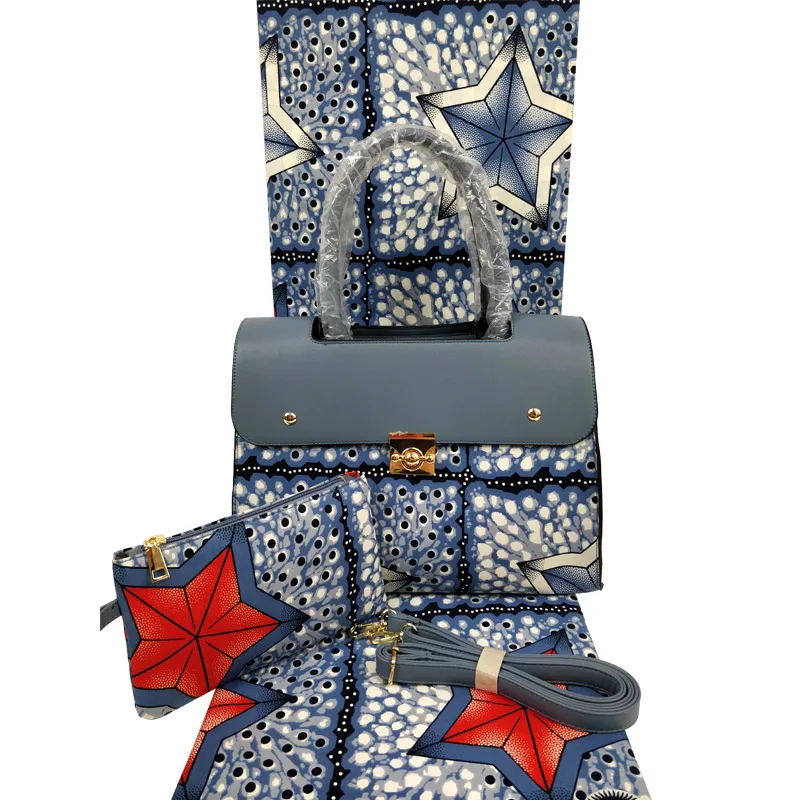 New arrival fashion lady handbag wholesale ankara fabric with matching bag green design wax fabric