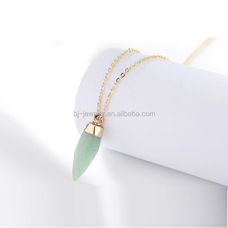 Fashion New Crystal Point Quartz Natural Stone Pendant Gold Chain Necklace