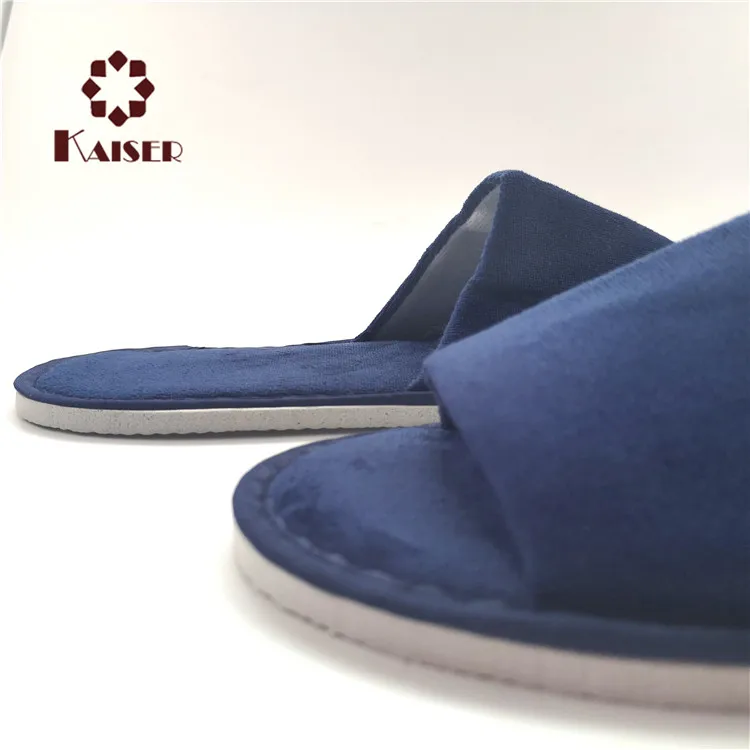 blue velour slipper open toe hotel slippers