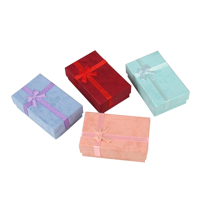 Custom logo small jewelry paper packaging gift box girls earring jewelry mini color cheap packing storage box with ribbon