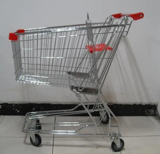 MOQ 20 PCS Chrome Plating 100L Asian Style Supermarket Push Cart, Supermarket Shopping Trolley