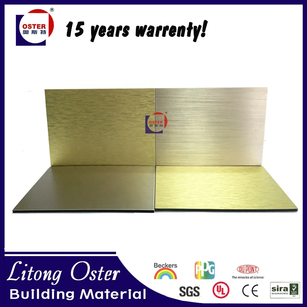 Hair Line Brushed Aluminium Silver Gold Aluminium Composite Sheet