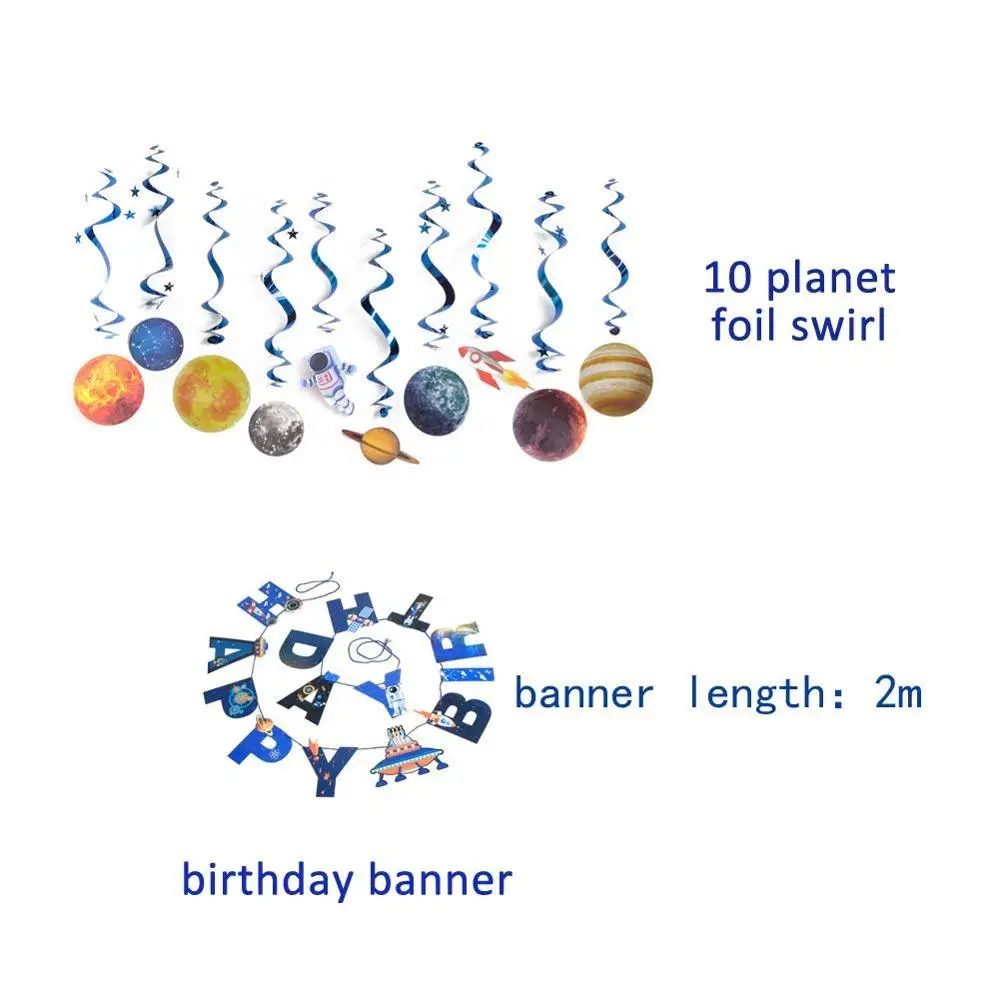 Outer Space Birthday Party Pack Solar System Hanging Decoration Foil Swirls Tassel Garlands Kids Planet Themed Party Supplies