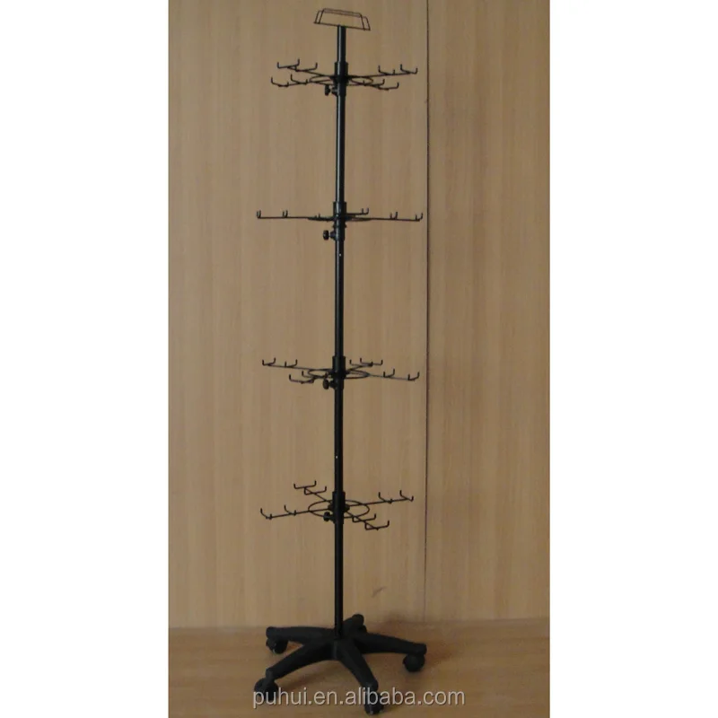 Multi Layer Adjustable Floor Stand Retail Store Metal Wire Hook Arm Hanger  Spinning Bag Display Rack