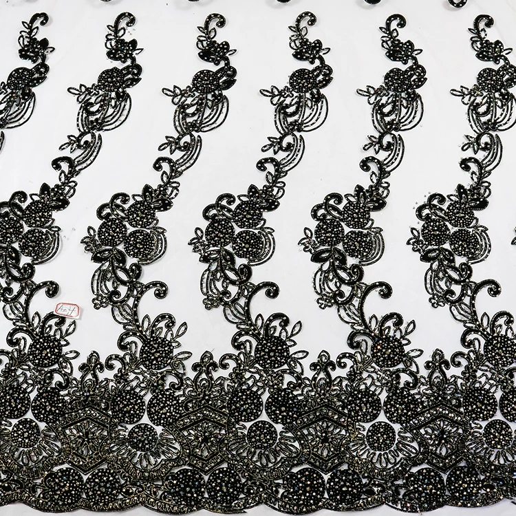 2017 Fashion Africa Pink Embroidery Tulle lace fabric With Shinning Rhinestone for Party