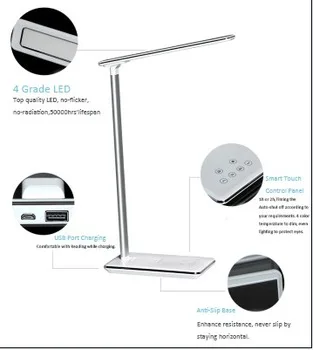 Multi-function LED Lamp dimmable  USB Desk Lamp Qi Wireless Charger Desk Lamp