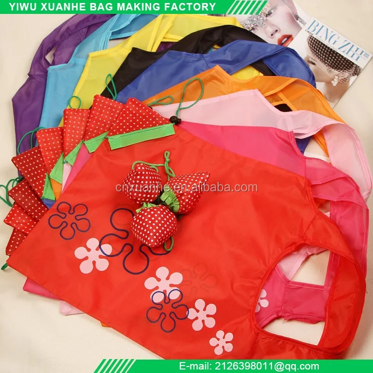 Strawberry folding fruit shape shopping bags with polyester nylon fabric
