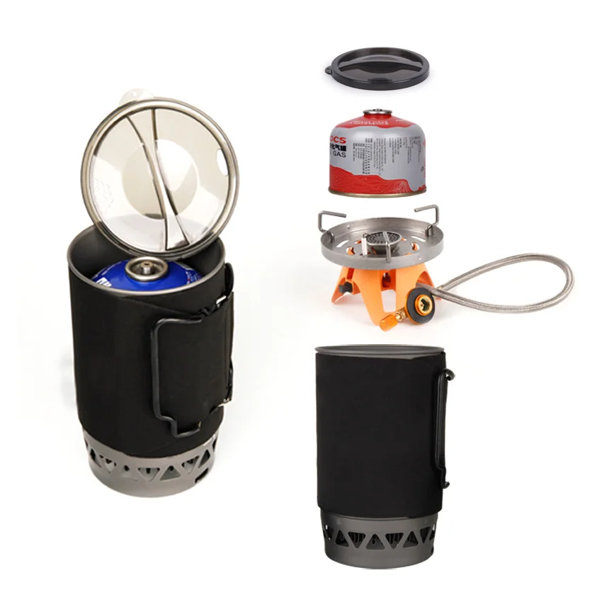 Outdoor Camping Hiking Split Type Gas Stove Burner Set with 1400ml Aluminum Pot, Backpacking Personal Cooking System Compact OEM