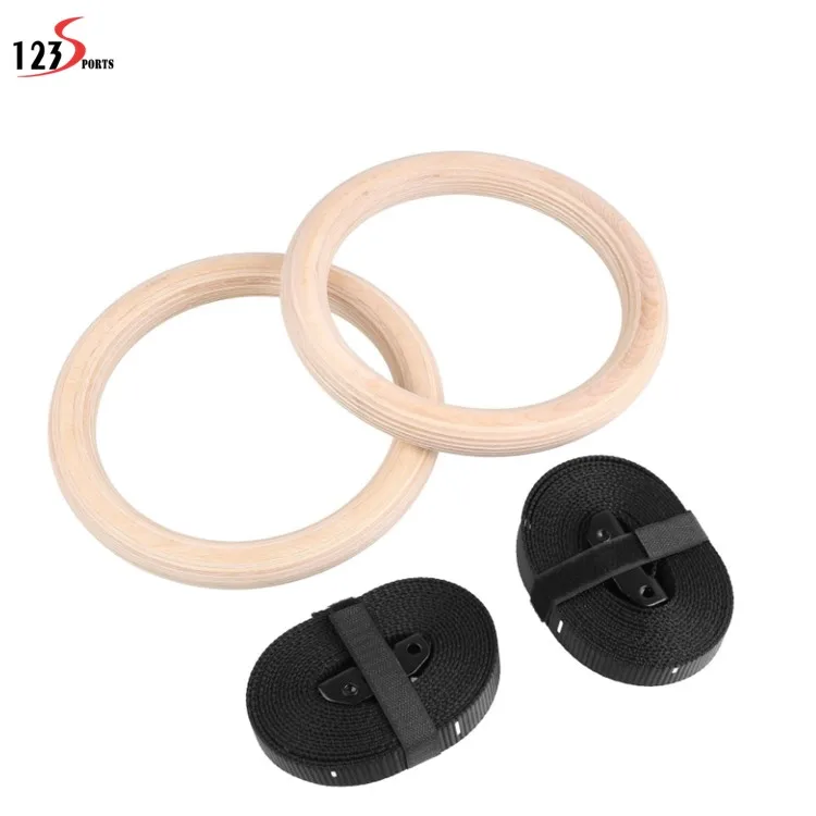 Custom logo Fitness Strength Training muscle up Wood Rings Gymnastics