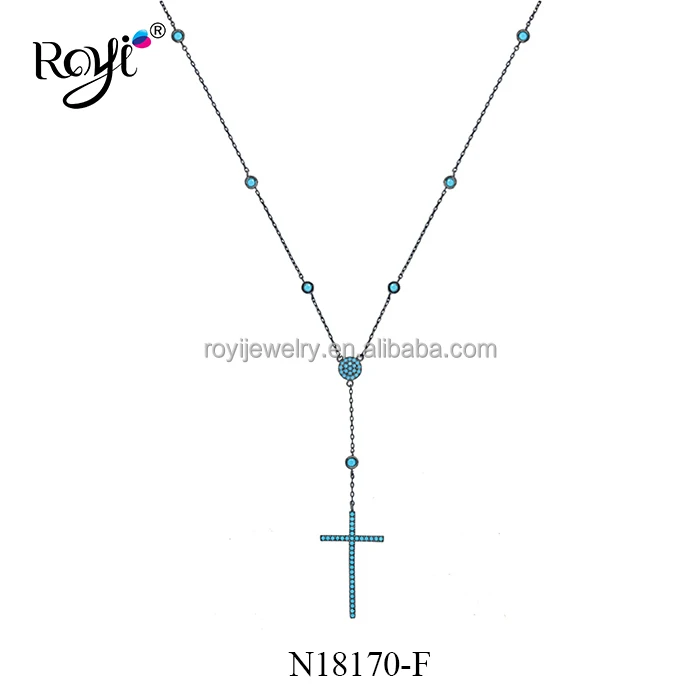 
Hot Selling Turkish Jewelry 925 Silver Cross Necklace Nano Turquoise Stone Necklace 